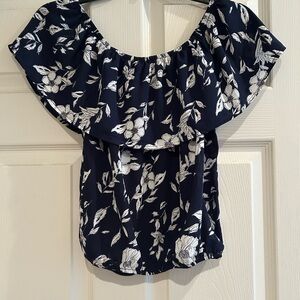 Floral Off-Shoulder Navy Top